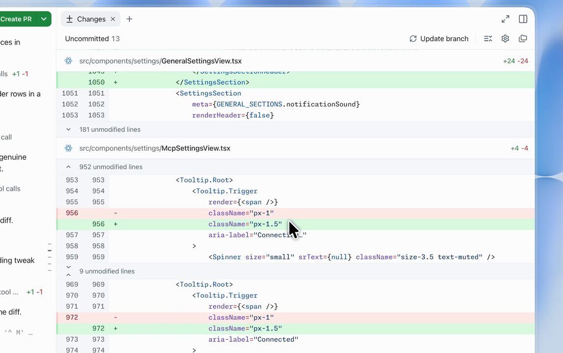 Copilot editable diffs