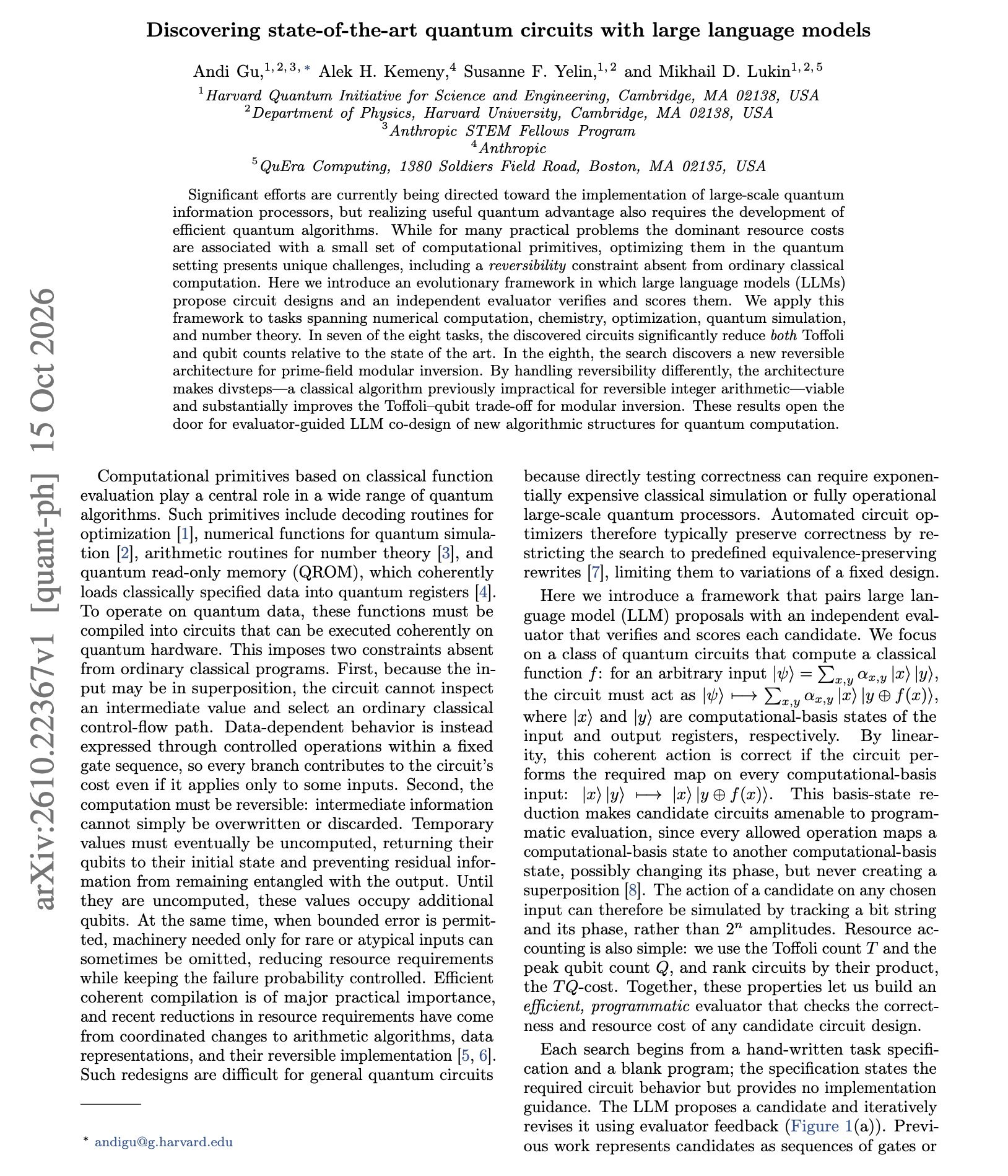Quantum circuits designed with Claude