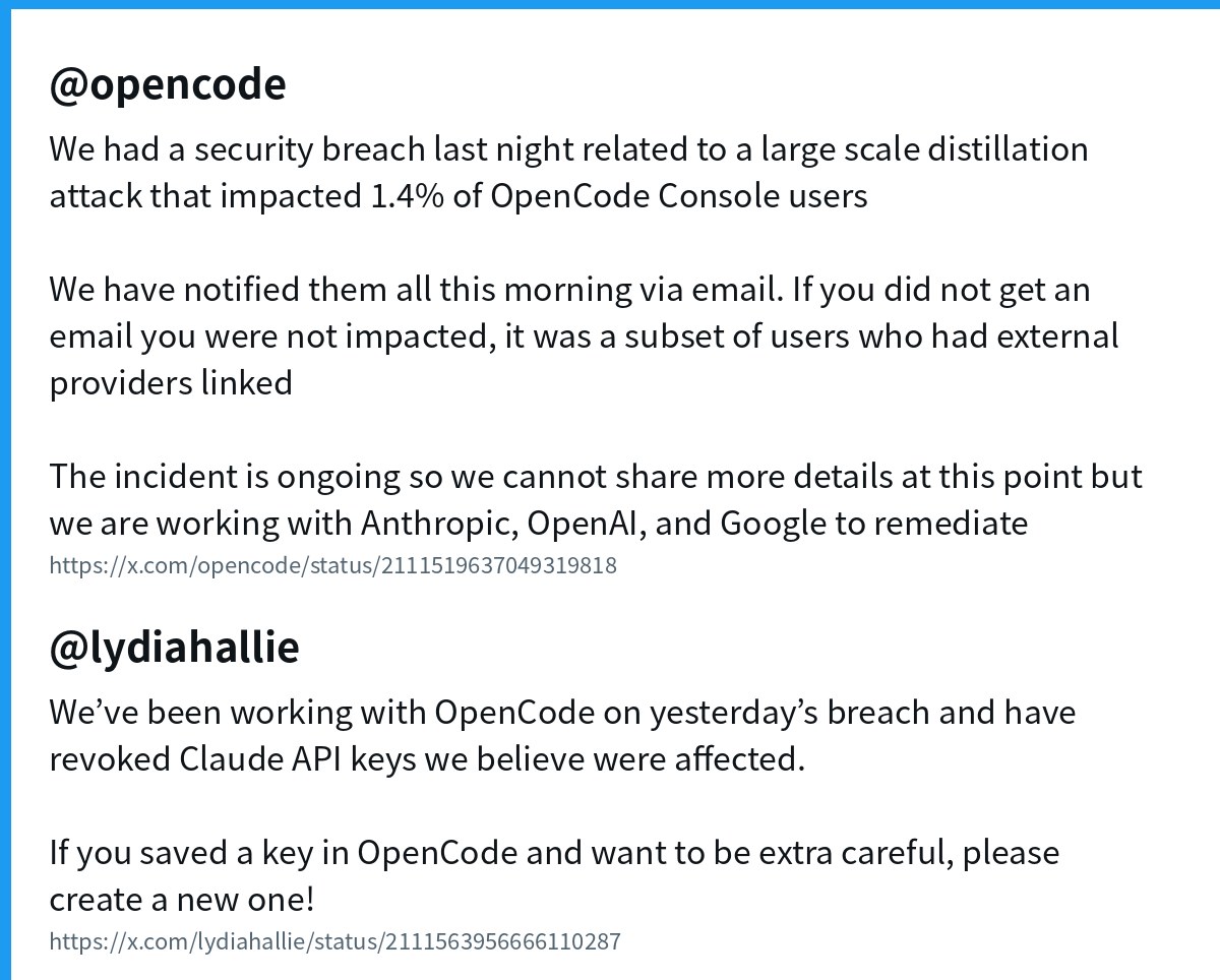 OpenCode and Anthropic statements