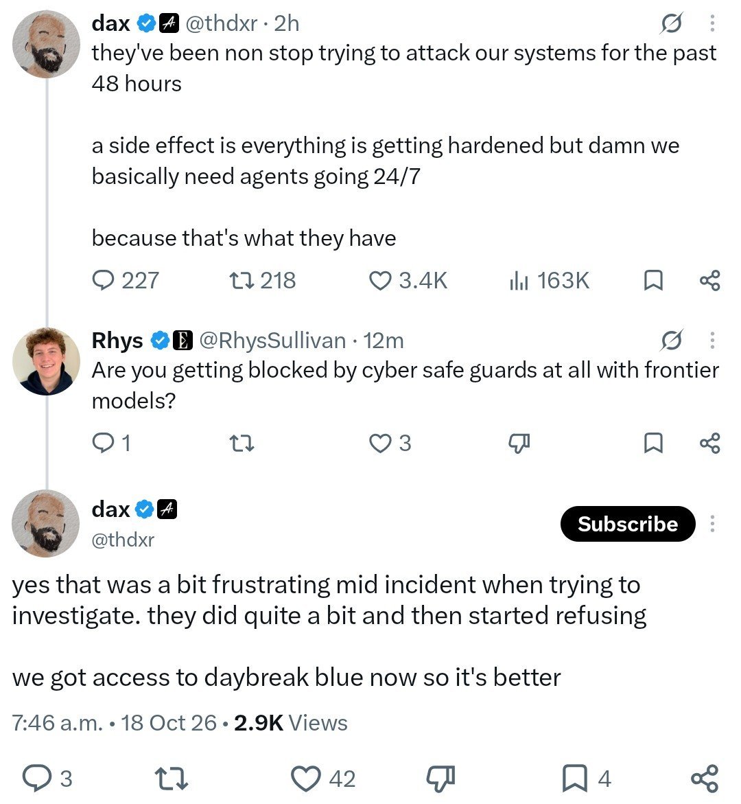 thdxr's replies on the sustained attack and Daybreak Blue