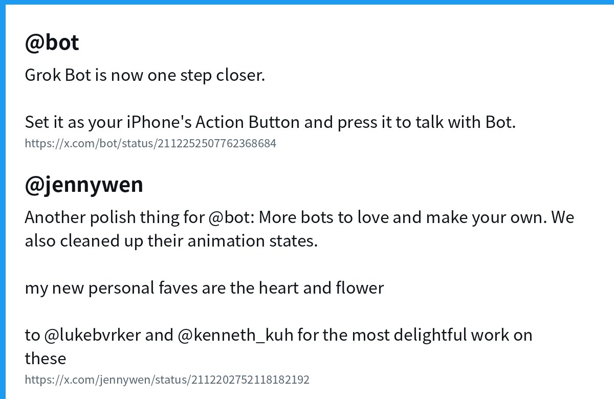 Grok Bot 操作按钮与新 bot 形象