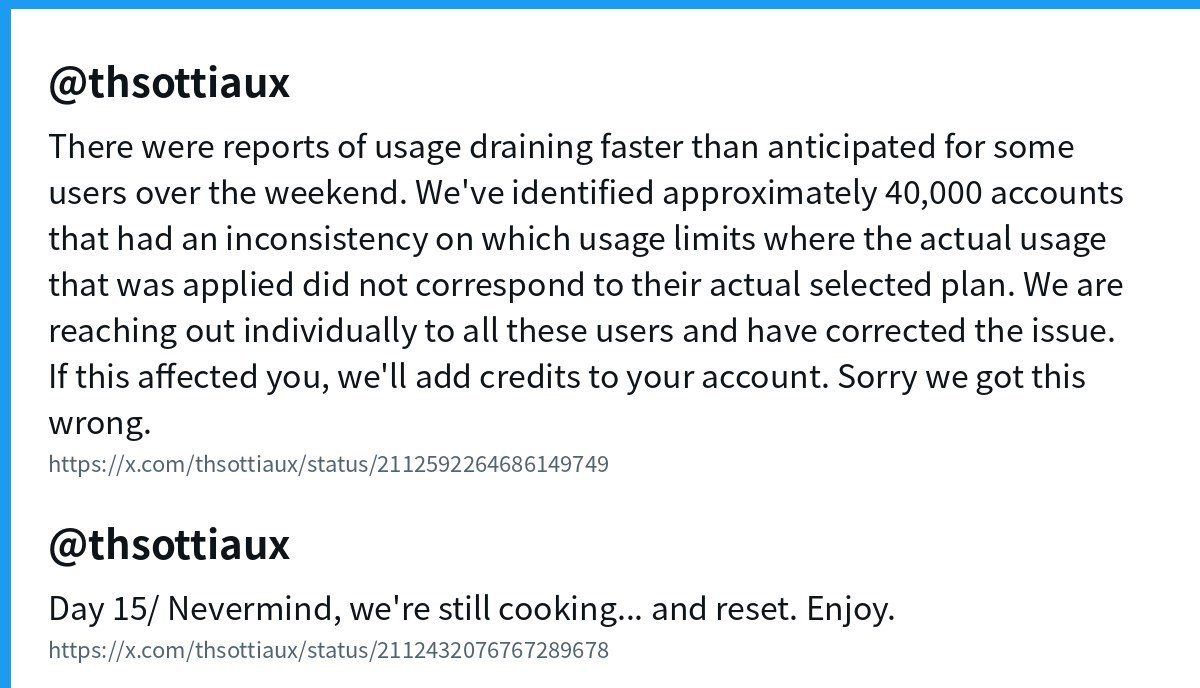 thsottiaux's two posts on the usage issue
