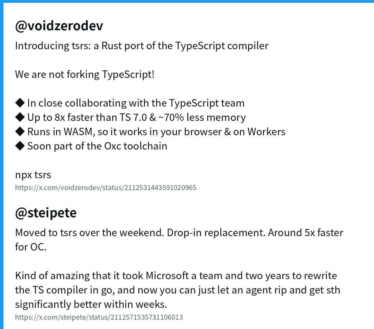 tsrs launch and steipete's feedback
