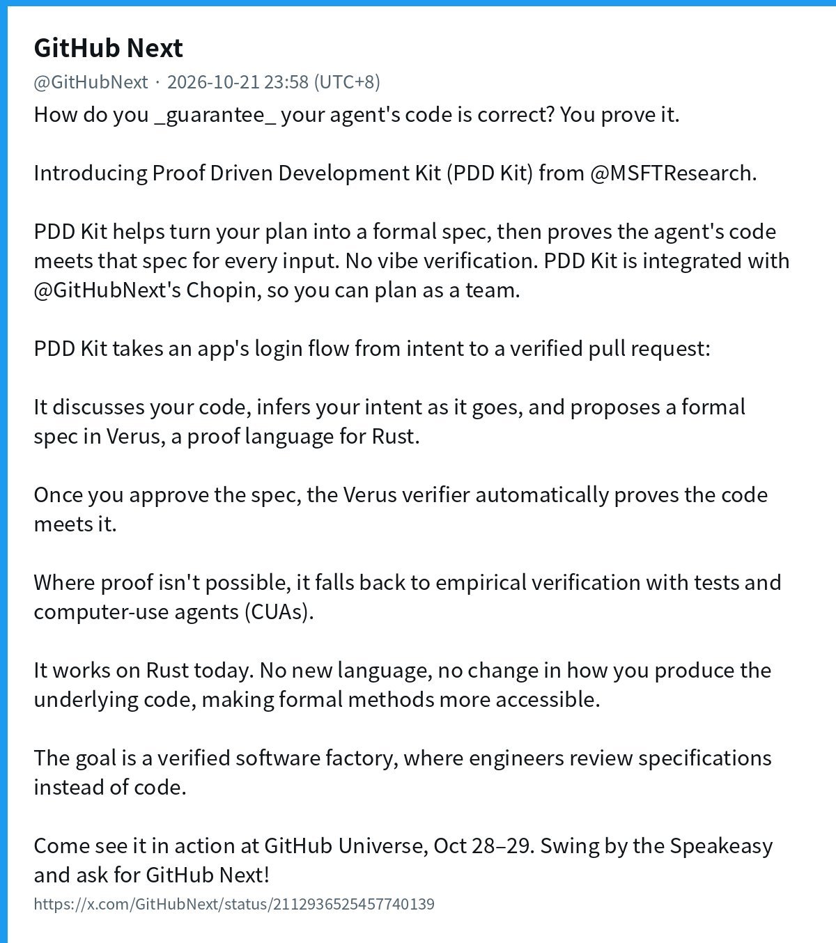 GitHub Next 关于 PDD Kit 的推文