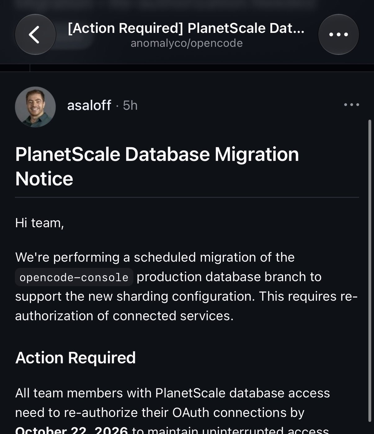 thdxr 晒出的伪装成 PlanetScale 通知的钓鱼邮件